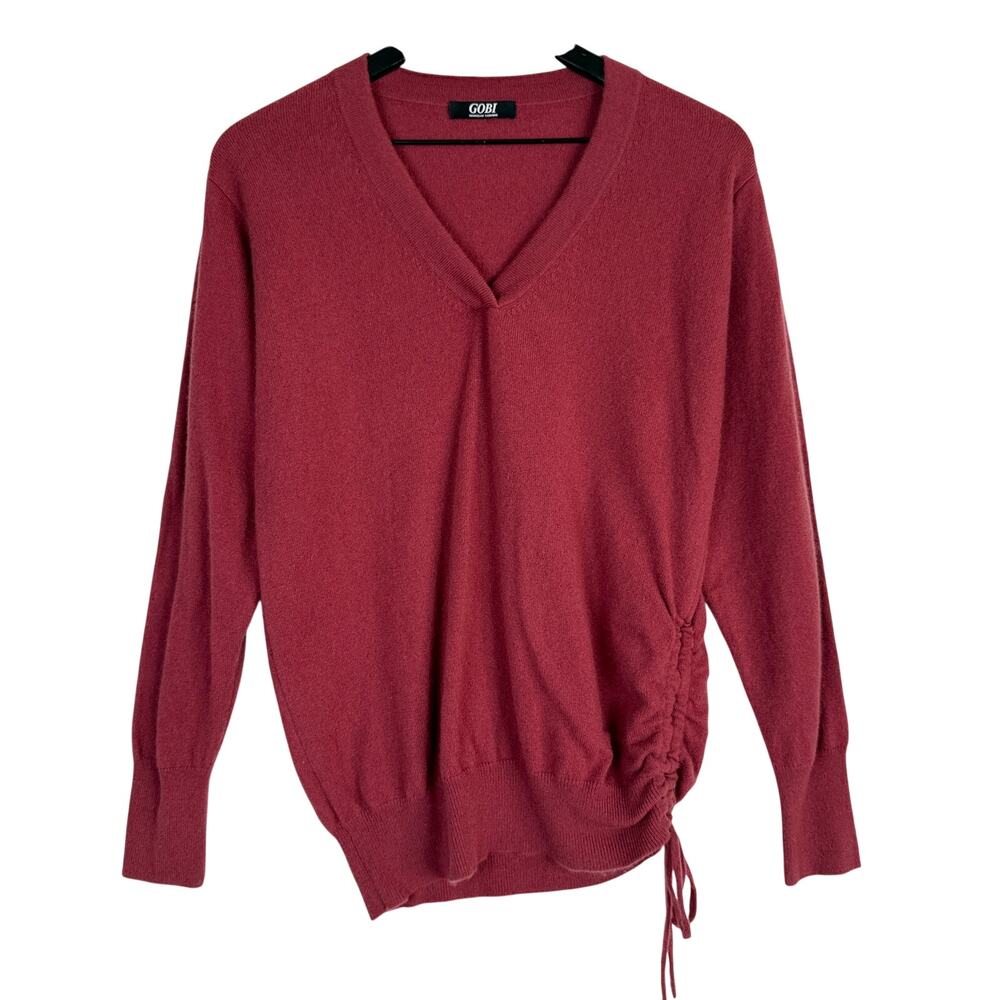GOBI 100% Mongolian Cashmere VNeck Side Cinch Sweater Red Womens - S